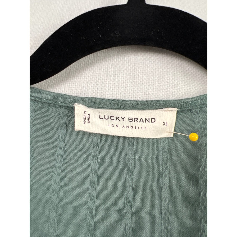 Lucky Brand Peasant Blouse Womens XL Green Embroidered V-Neck Babydoll Boho - Picture 2 of 10